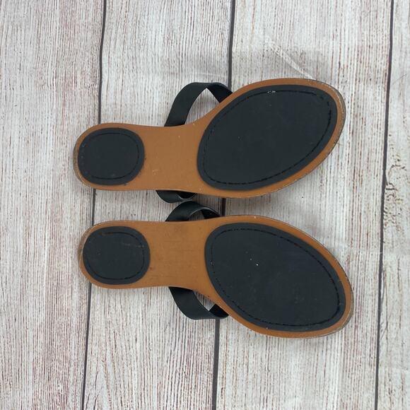 Tory Burch Manon Womens Sz 6.5 Thong Sandals Black Leather - Picture 8 of 9